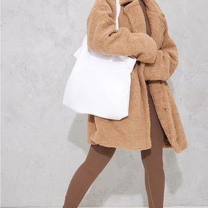 Camel Borg Lapel Drop Arm Midi Coat
